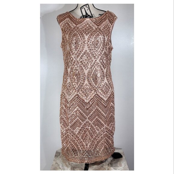Vince Camuto Sequin Sleeveless Shift Dress, Rose Gold, Womens Size 16 - Picture 2 of 8